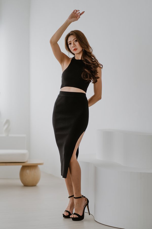 Xela Racer Tank 2Pcs Knit Set (Black) 