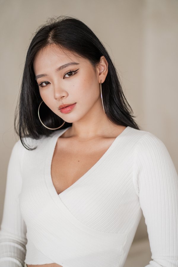 Avri Wrap Knit Top (White)