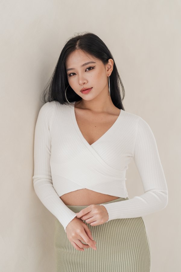 Avri Wrap Knit Top (White)