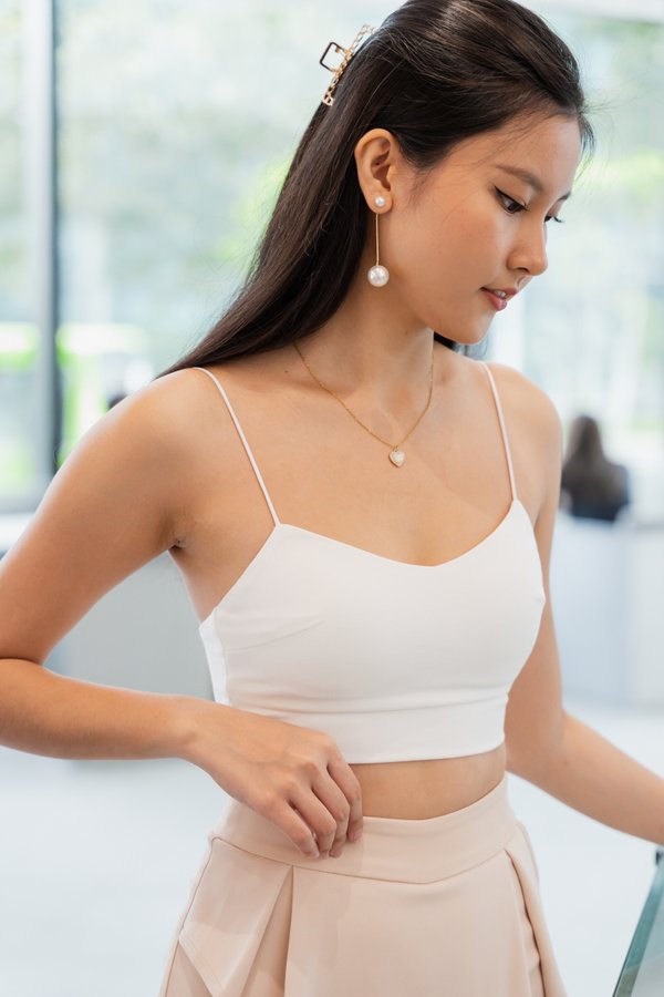 *Luxe* Laurel Low Back Crop Top (White) 