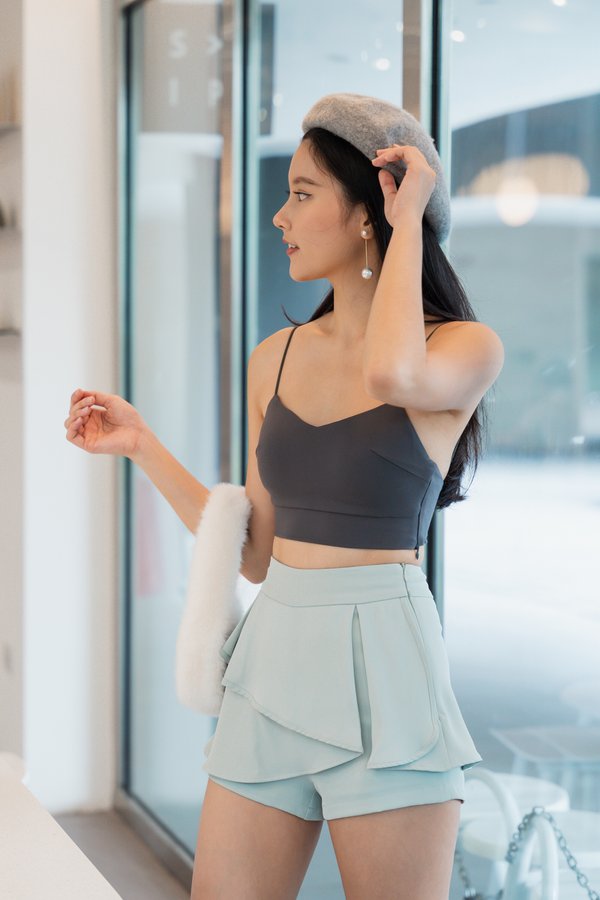 *Luxe* Laurel Low Back Crop Top (Gunmetal) 