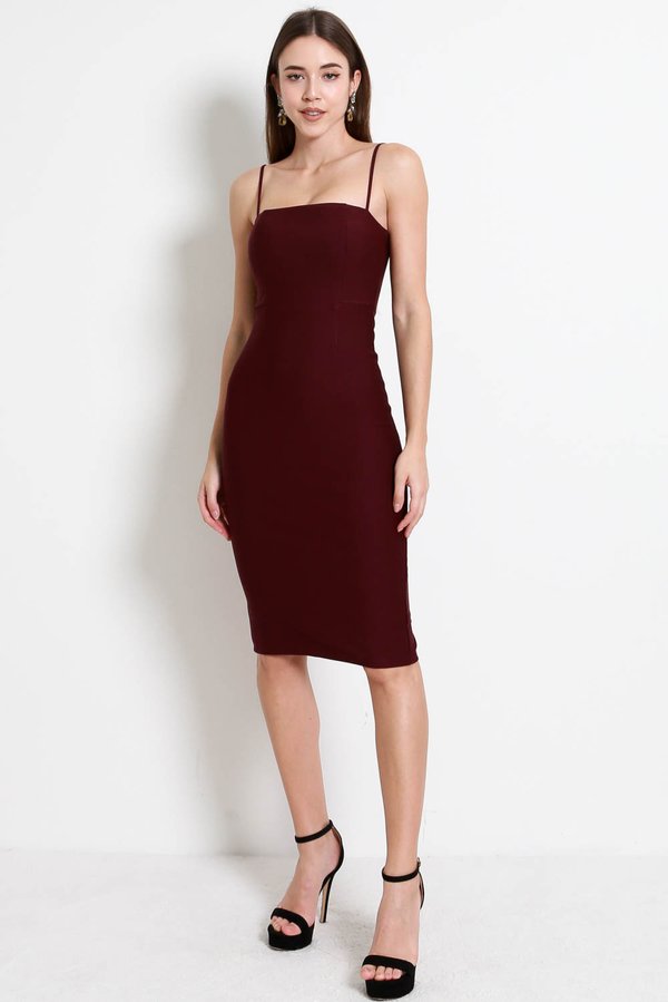 *Luxe* Classic Midi Spag Dress V2 (Burgundy) 