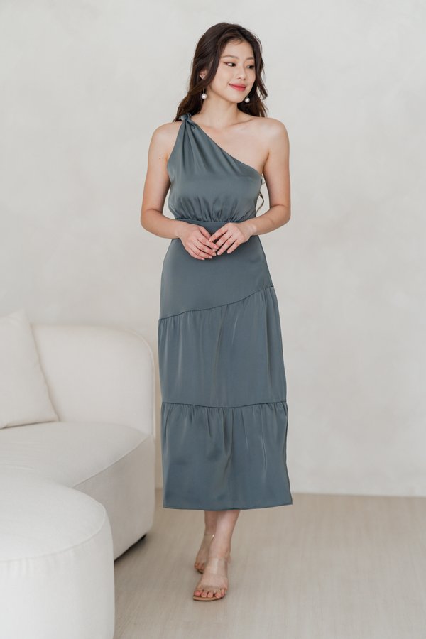 Athena Satin Toga Tier Dress (Fern Green) Athena Satin Toga Tier Dress (Fern Green)