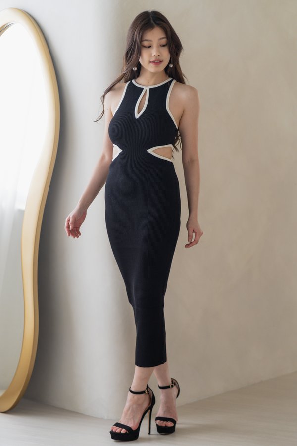 Hestia Side Knit Cutout Dress (Black) 