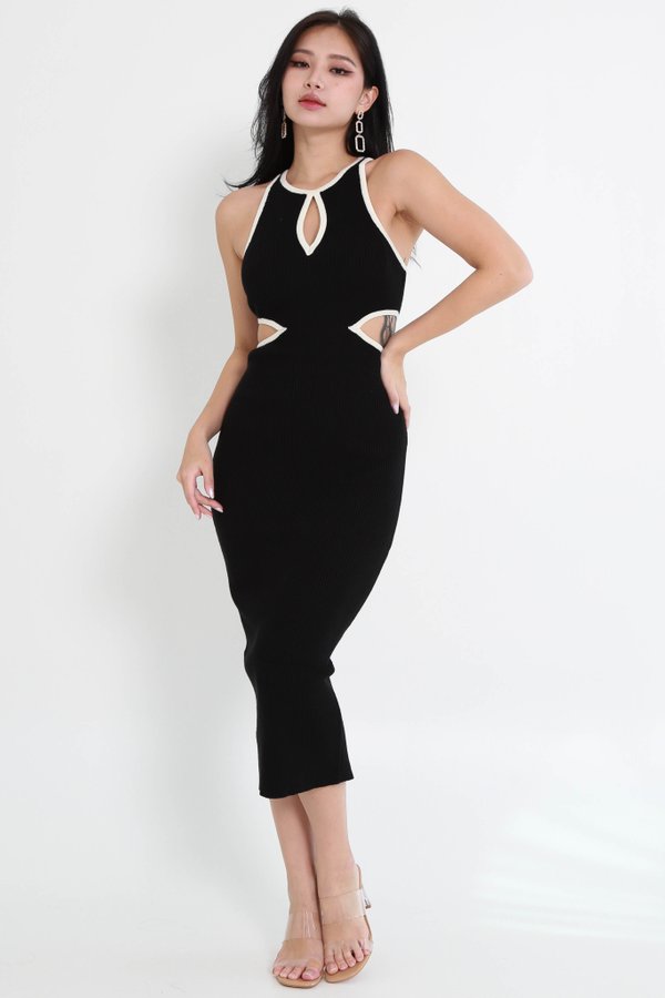 Hestia Side Knit Cutout Dress (Black) 