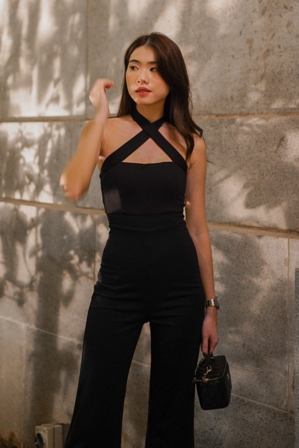 *Luxe* Savannah Halter Jumpsuit (Black)