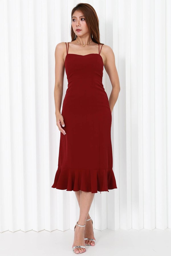 Evelyn Sweetheart Cross Back Dress (Maroon)