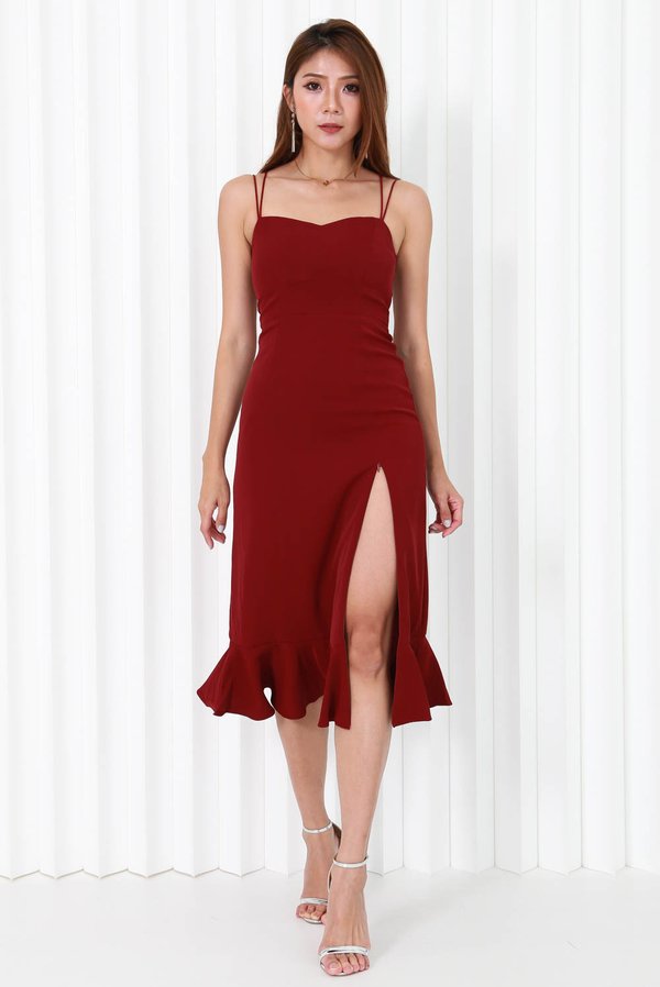 Evelyn Sweetheart Cross Back Dress (Maroon)