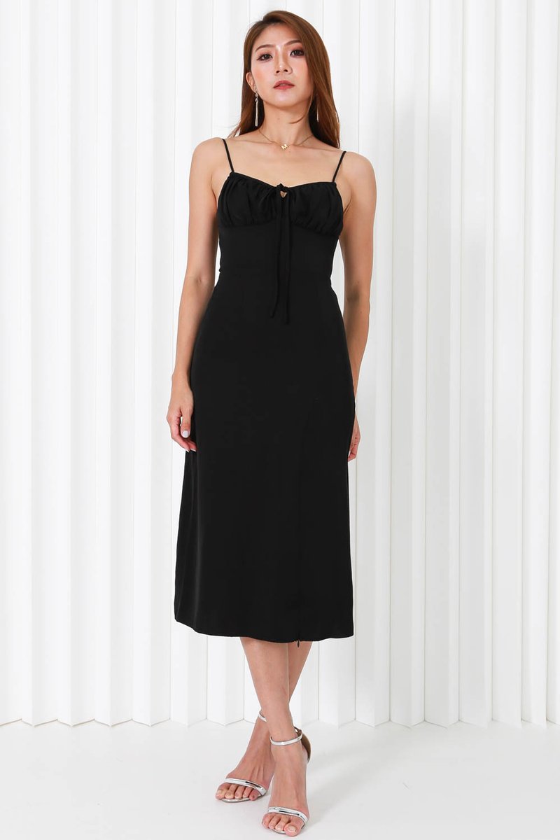 Penelope Tie Front Dress (Black) | Carrislabelle