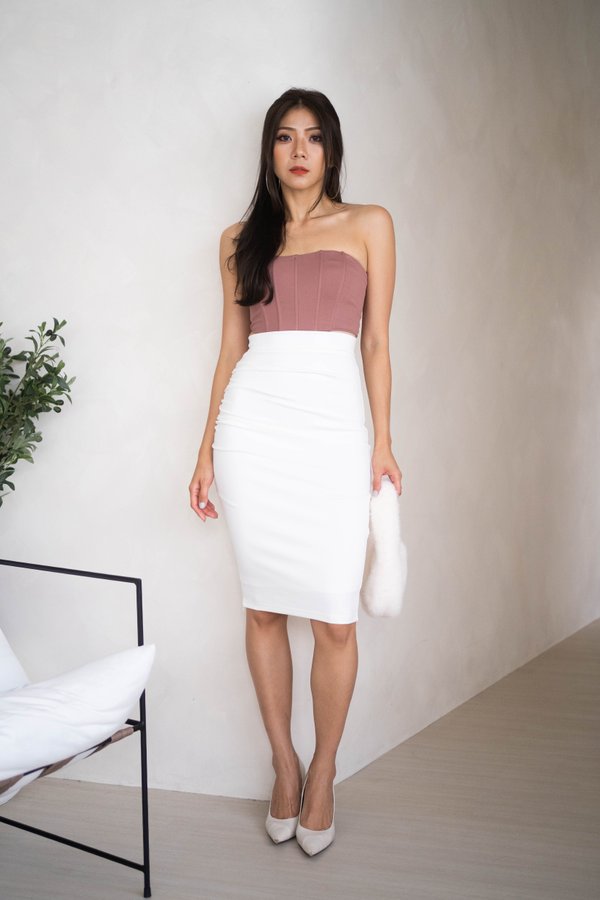 *Luxe* Versa Ruched Adjustable Slit Skirt (White) 