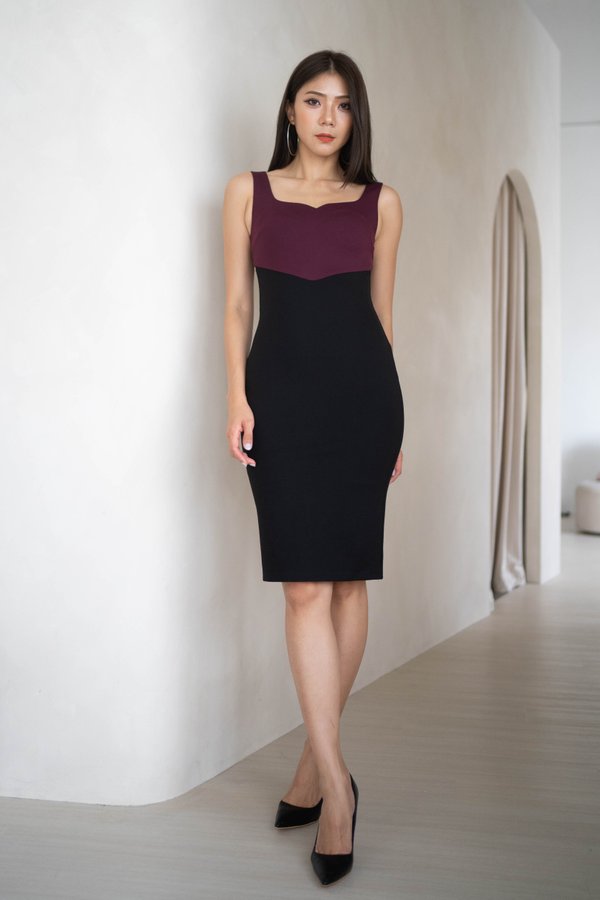 *Luxe* Giana Colour Block Dress (Maroon/Black) 