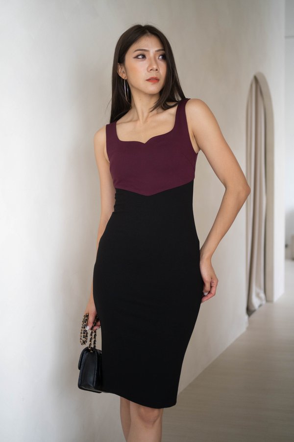 *Luxe* Giana Colour Block Dress (Maroon/Black) 