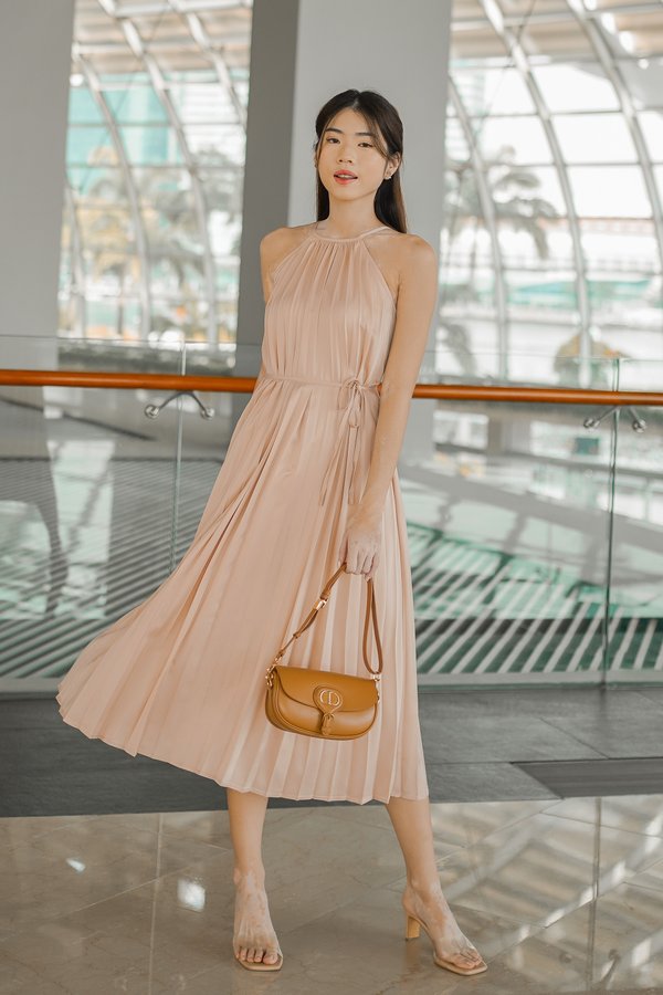 Tiara Satin Pleated Dress (Champagne Rose) Tiara Satin Pleated Dress (Champagne Rose)