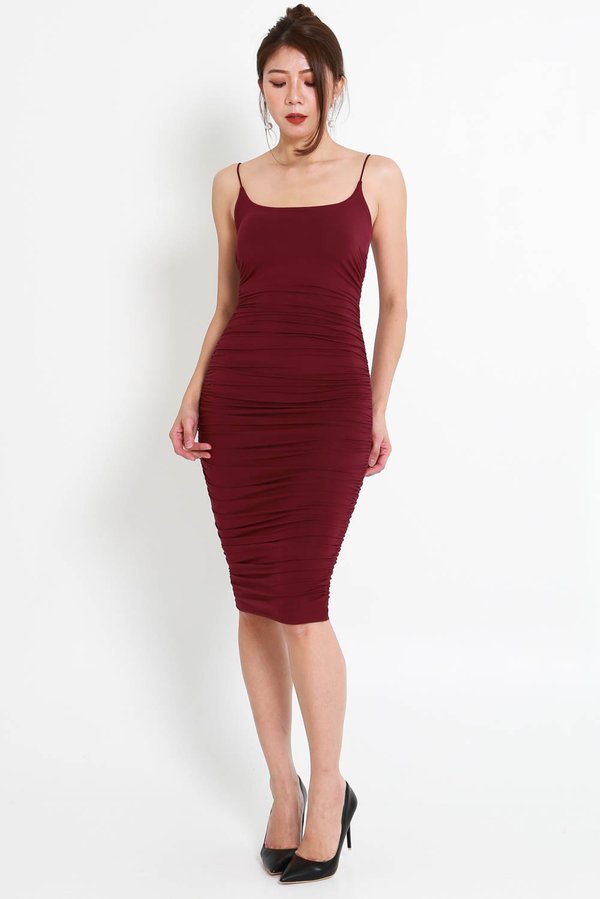 Viola Scoop Neck Midi Dress (Wine)