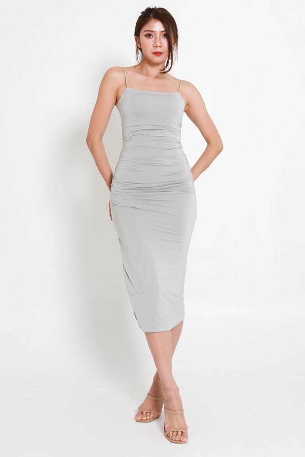 Basic Cara Twist Back Ruch Dress (Cloud Grey) 