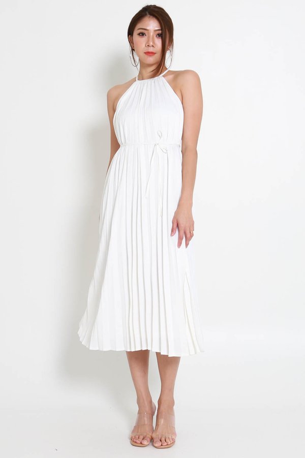 Tiara Satin Pleated Dress (White) Tiara Satin Pleated Dress (White)
