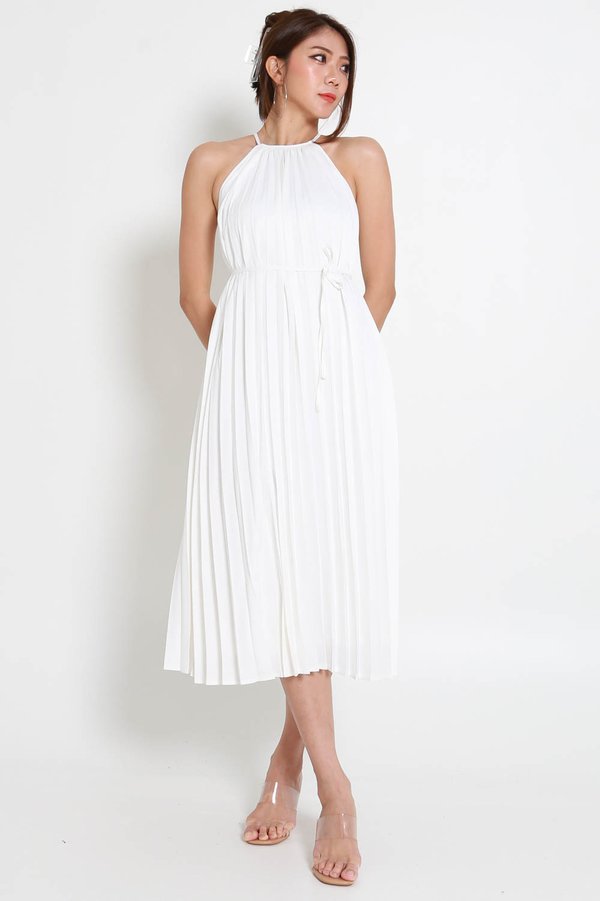 Tiara Satin Pleated Dress (White) Tiara Satin Pleated Dress (White)
