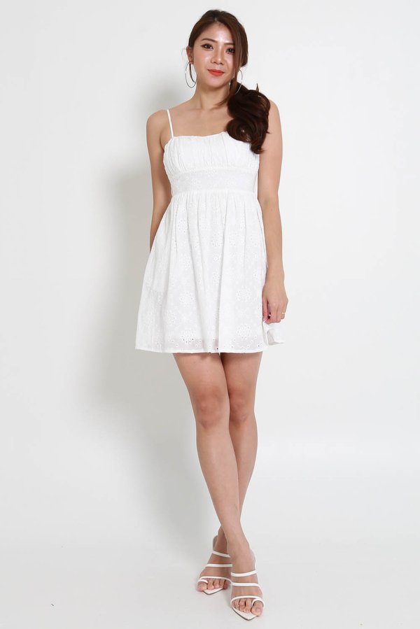 June Eyelet Babydoll Dress (White)