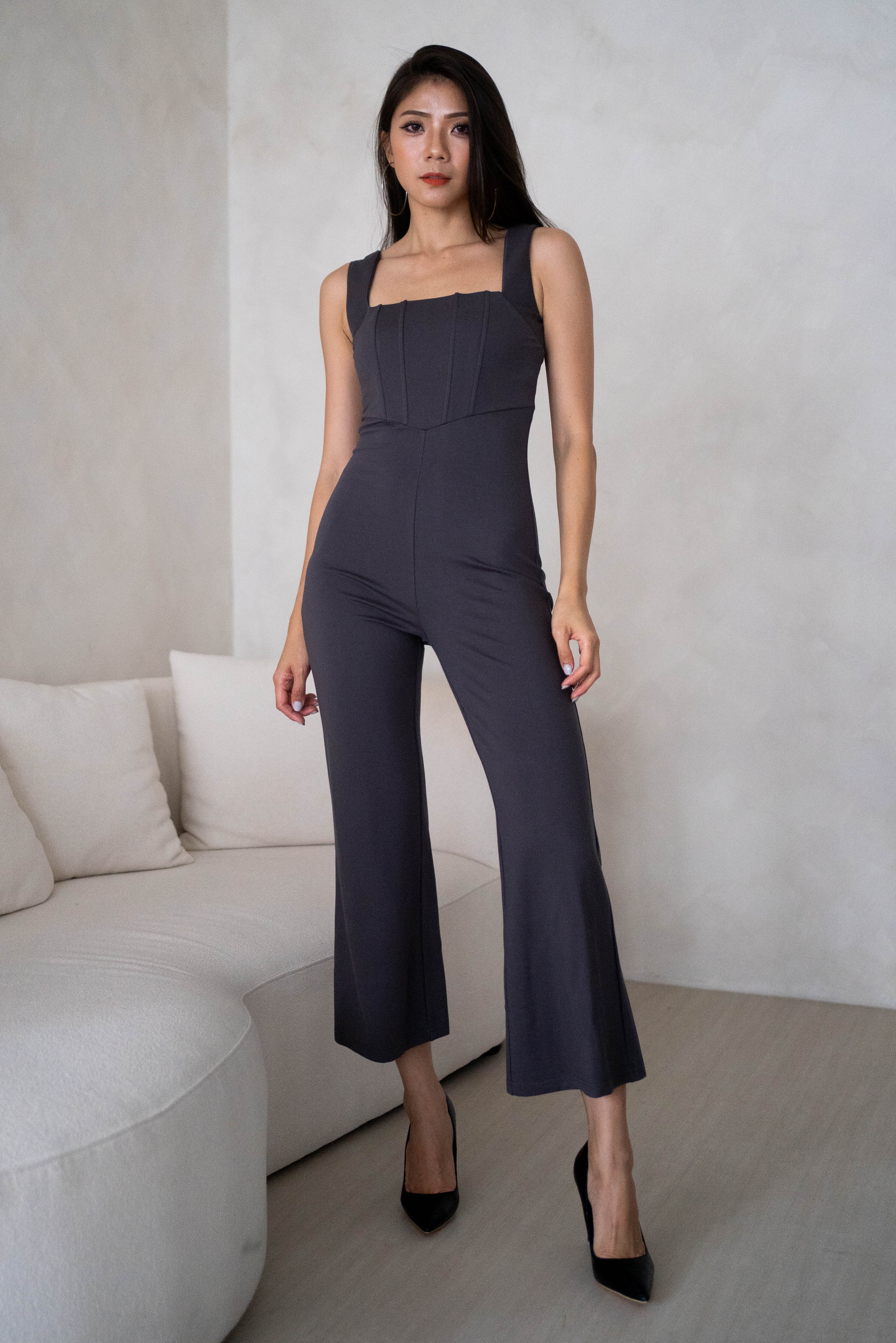 Tall Stone Corset Detailed Wide Leg Jumpsuit