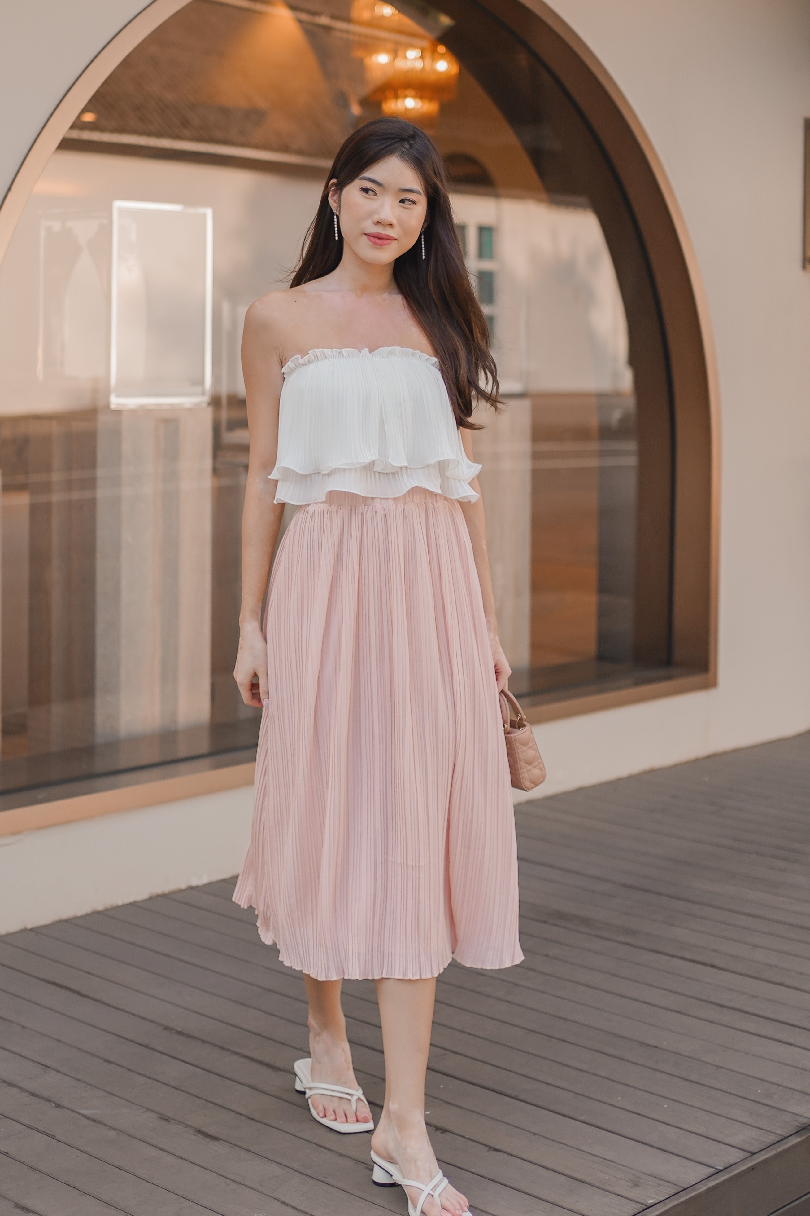 Peach pleated skirt plus cheap size