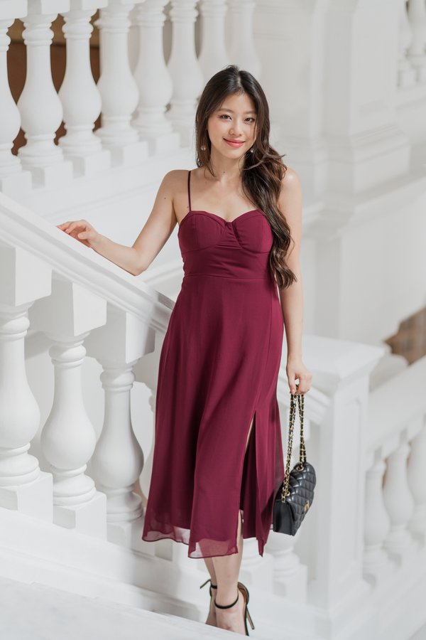 Darlene Bustier Midi Dress (Maroon)