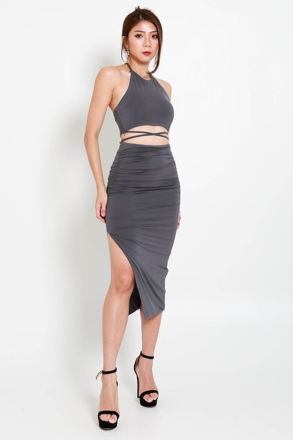 Jill Ruched Midaxi Skirt (Gunmetal) Jill Ruched Midaxi Skirt (Gunmetal)