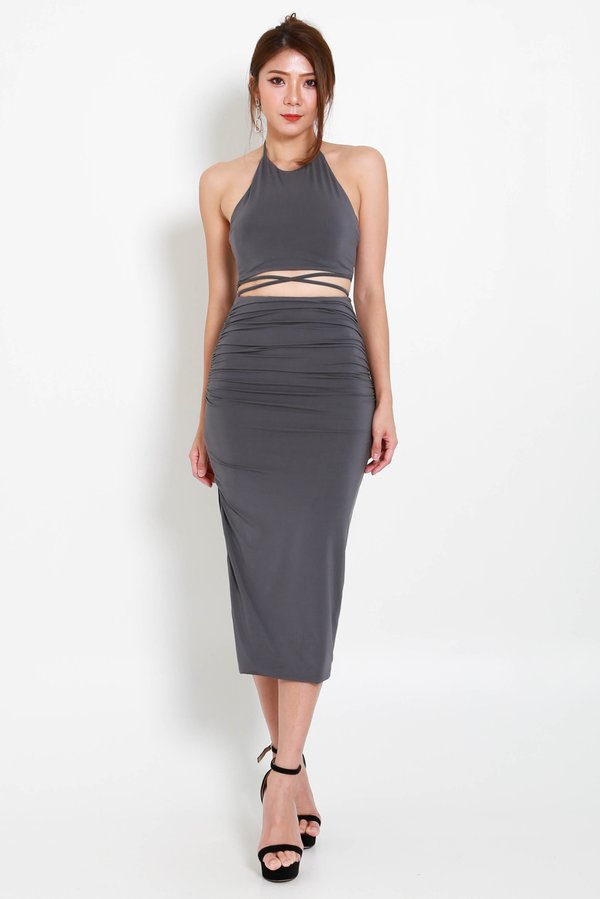 Jill Ruched Midaxi Skirt (Gunmetal) Jill Ruched Midaxi Skirt (Gunmetal)