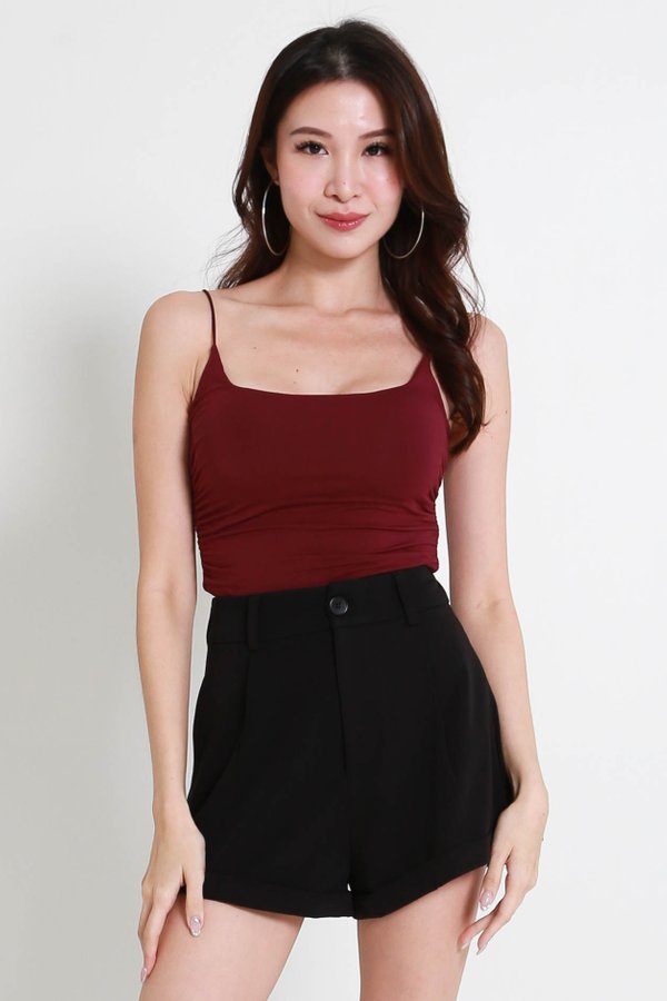 Rachel Basic Scoop Neck Ruched Top V2 (Wine) 