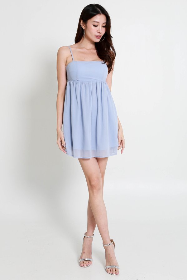 Eva Tie Back Ribbon Mini Dress (Ocean Blue)