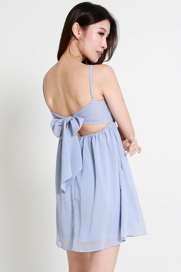 Eva Tie Back Ribbon Mini Dress (Ocean Blue)