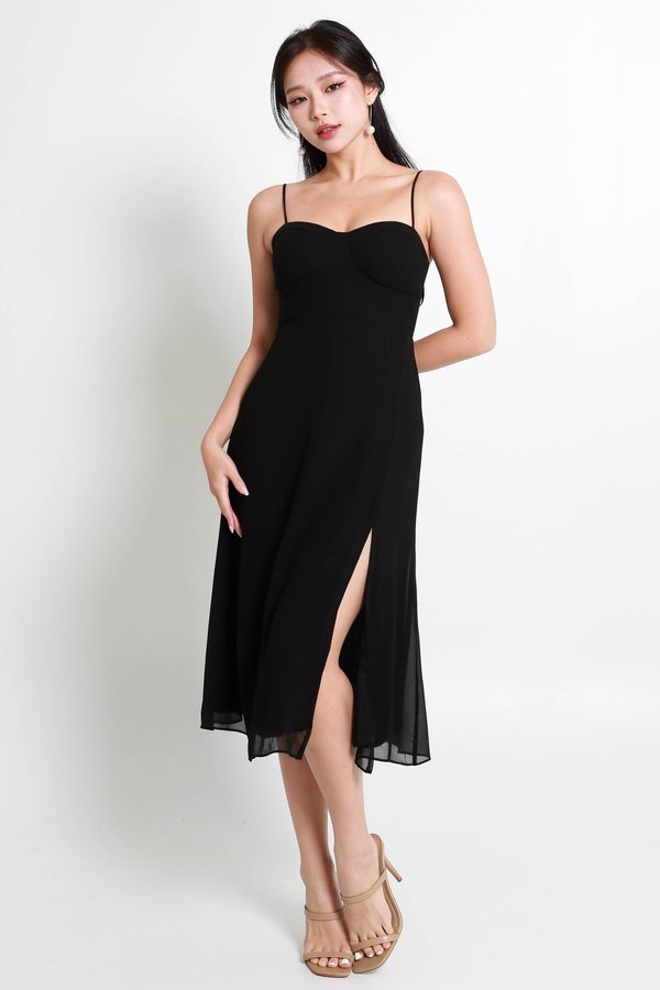 Darlene Bustier Midi Dress (Black)