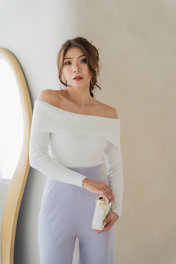 Nessi Off Shoulder Knit Top (White) Nessi Off Shoulder Knit Top (White)