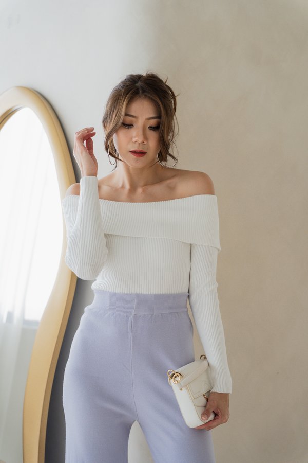 Nessi Off Shoulder Knit Top (White) Nessi Off Shoulder Knit Top (White)