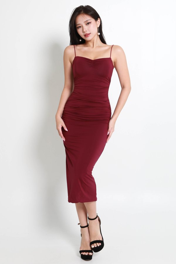 Ferlyn Sweetheart Ruch Dress (Wine)