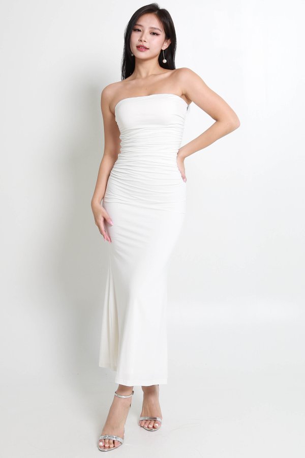 Beth Tube Ruched Midaxi Dress (White)