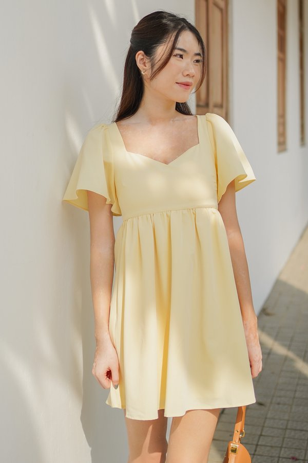 Ashley Flutter Sleeve Romper Dress (Yellow)