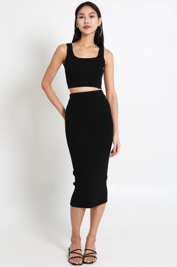Sandy Scoop Neck Knit 2pcs Set (Black)