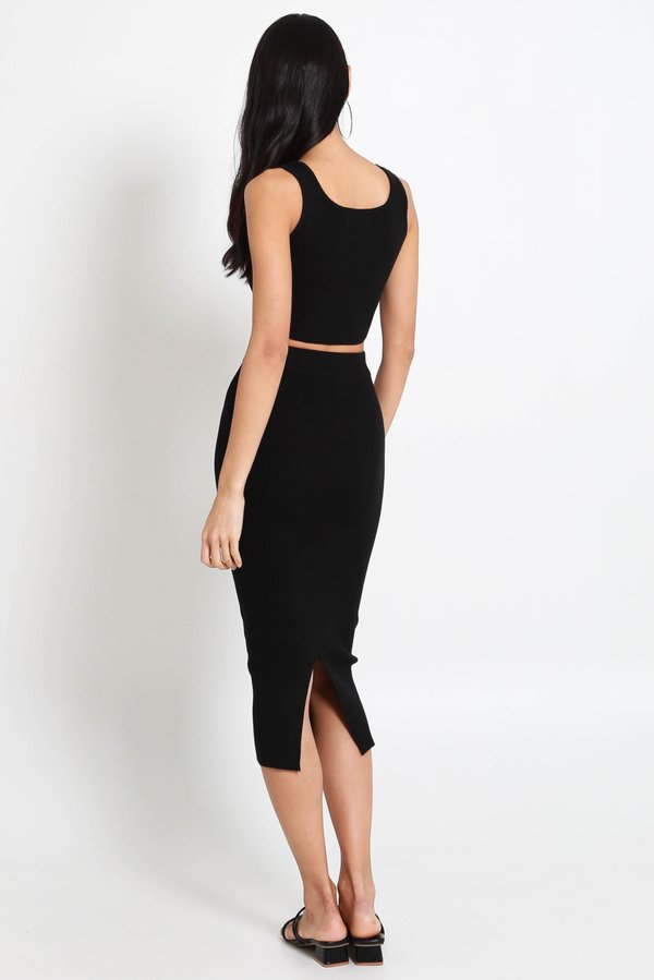 Sandy Scoop Neck Knit 2pcs Set (Black)