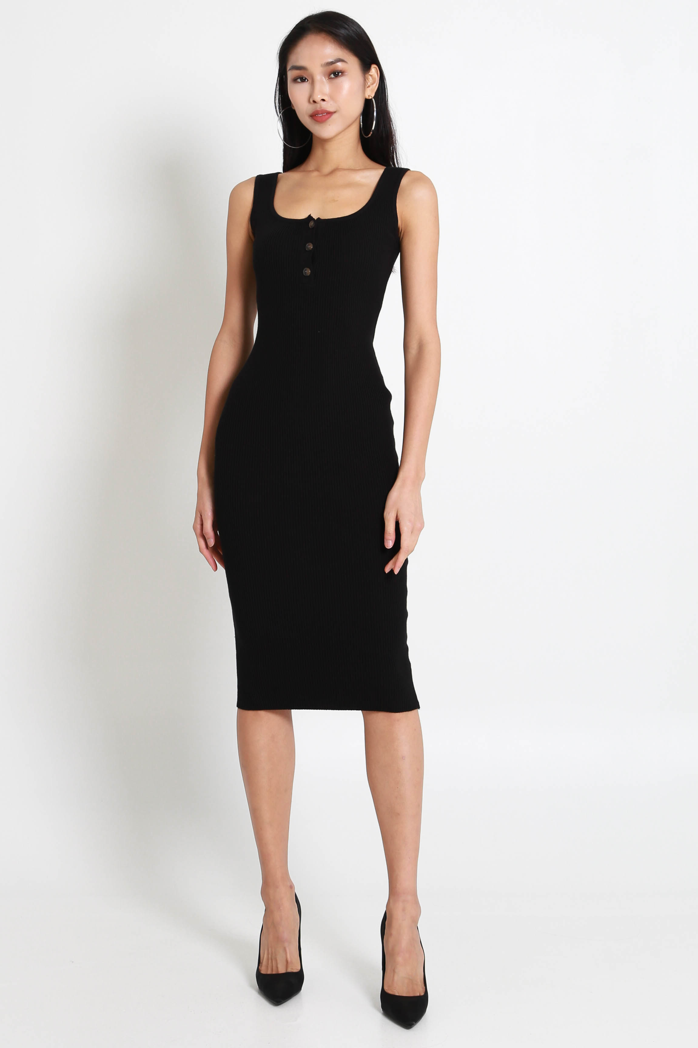 Dana Button Up Knit Dress (Black) | Carrislabelle