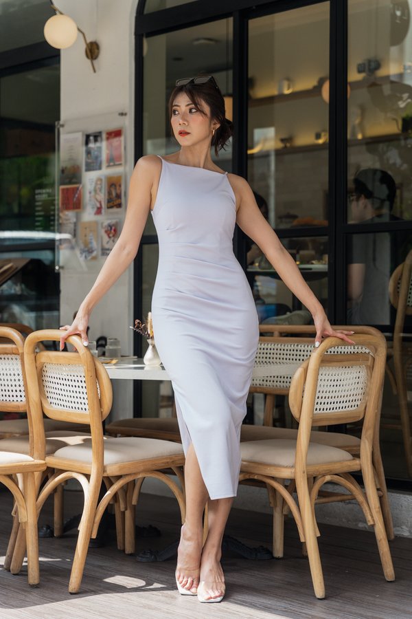 *Luxe* Kristina Boat Neck Midi Dress (Pale Lilac)