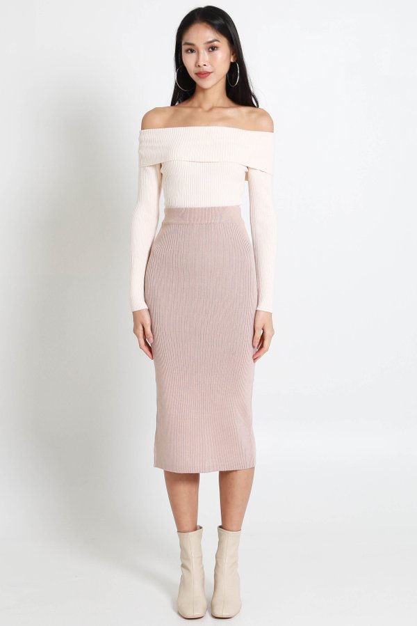 Nessi Off Shoulder Knit Top (Champagne Nude)