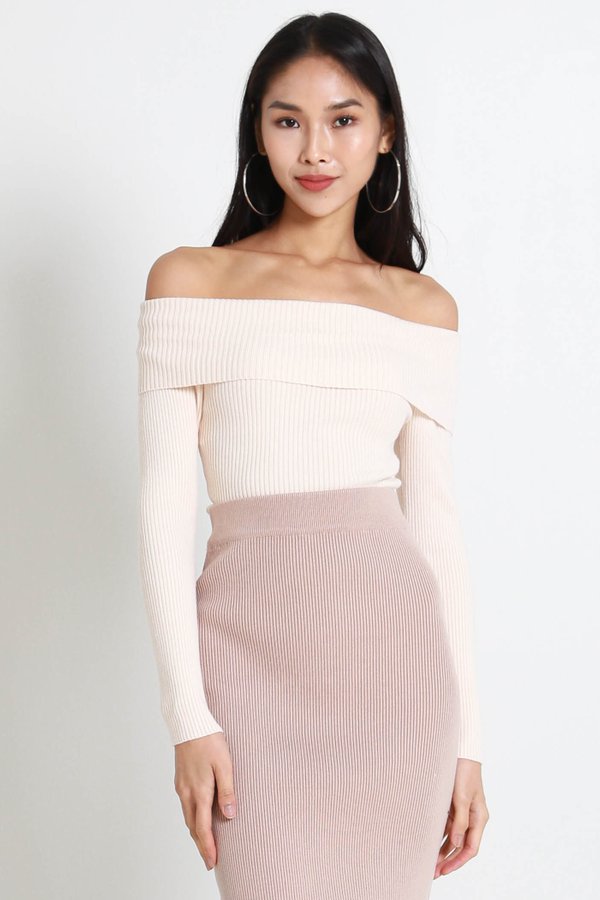 Nessi Off Shoulder Knit Top (Champagne Nude)