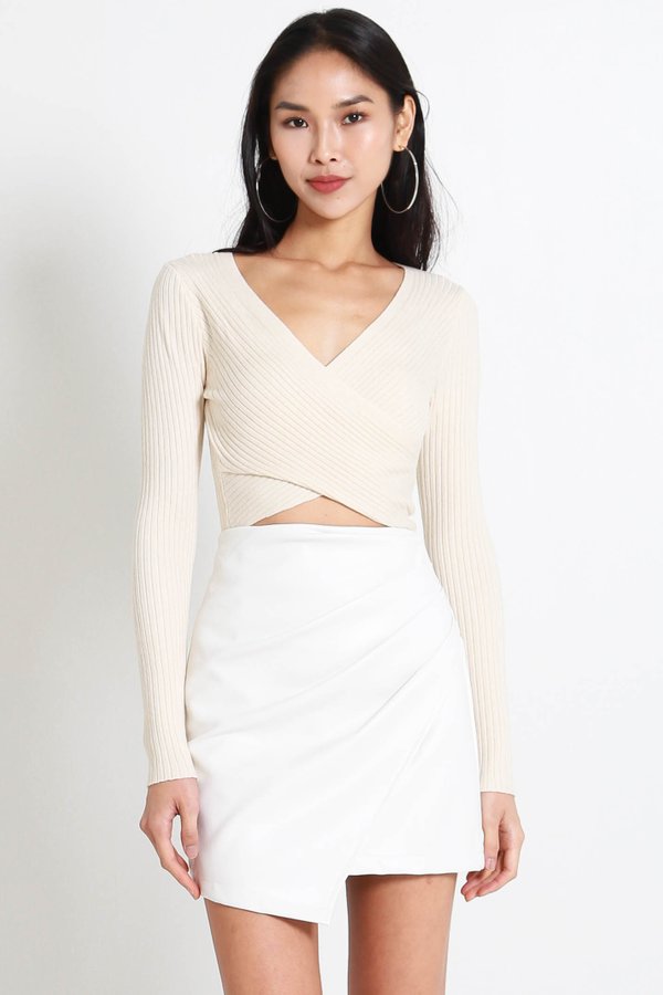 Avri Wrap Knit Top (Ivory)