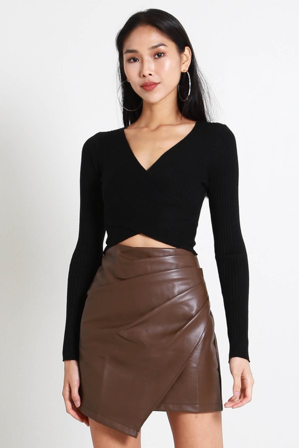 Avri Wrap Knit Top (Black)