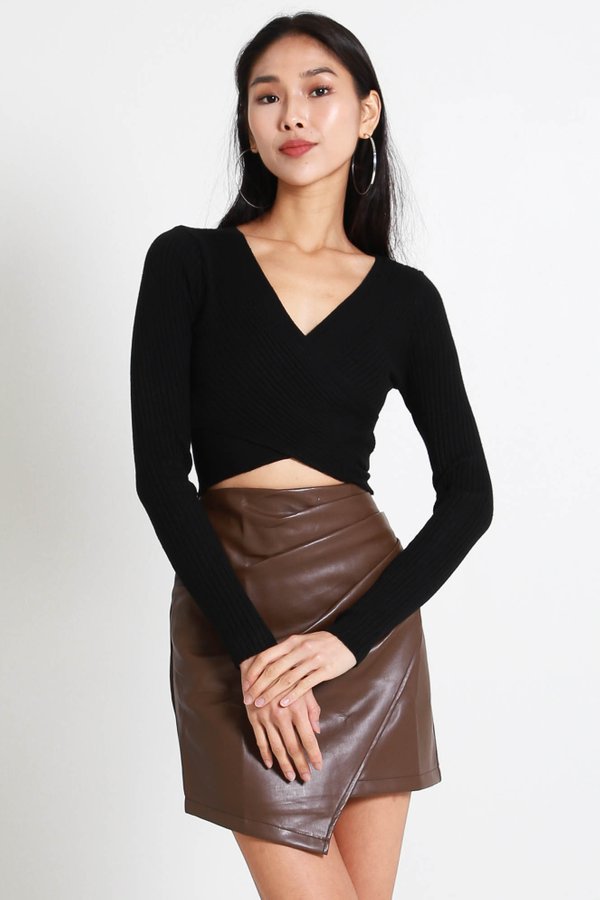 Avri Wrap Knit Top (Black)