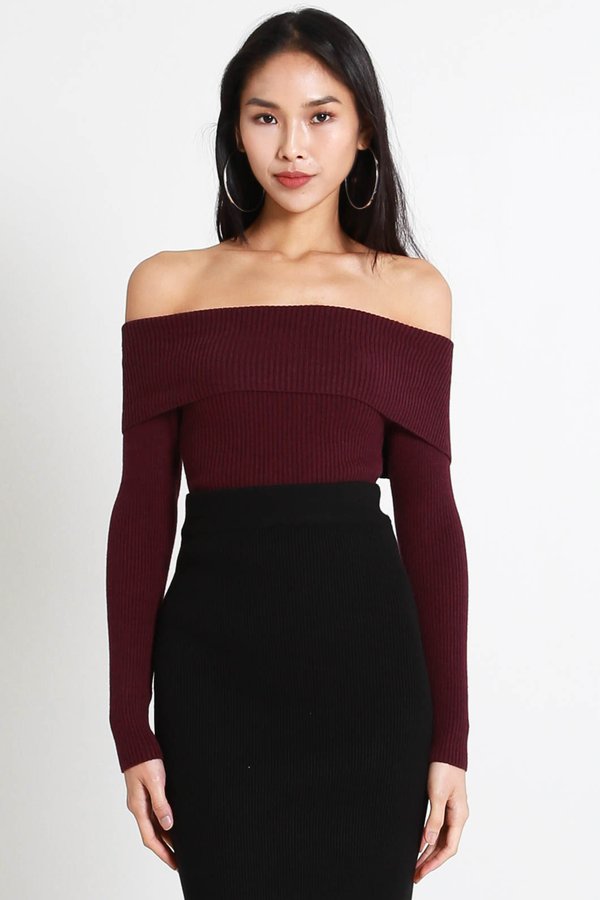 Nessi Off Shoulder Knit Top (Burgundy)