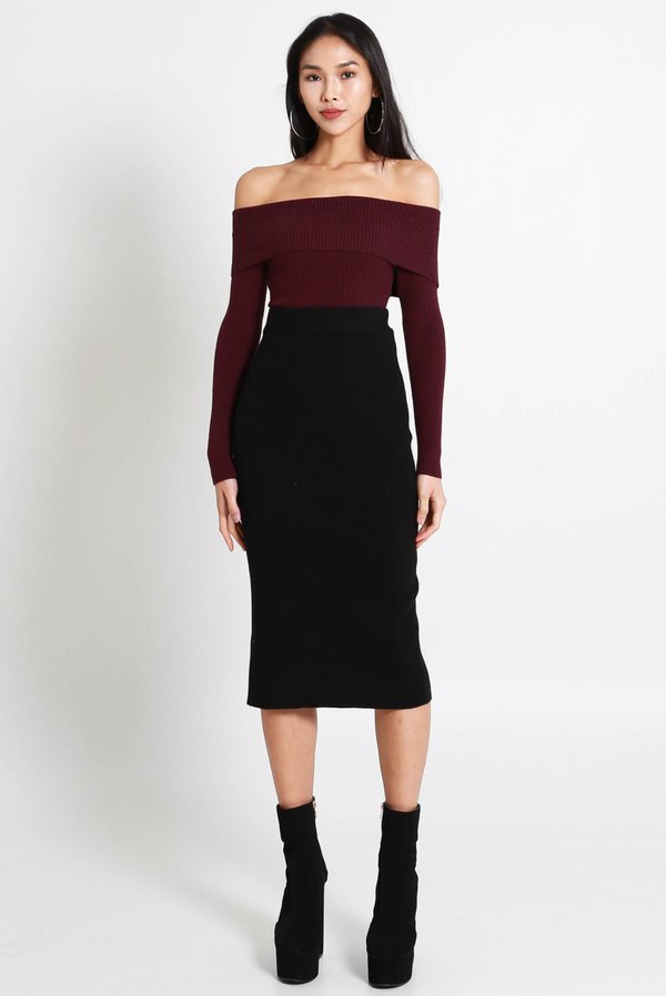 Nessi Off Shoulder Knit Top (Burgundy)
