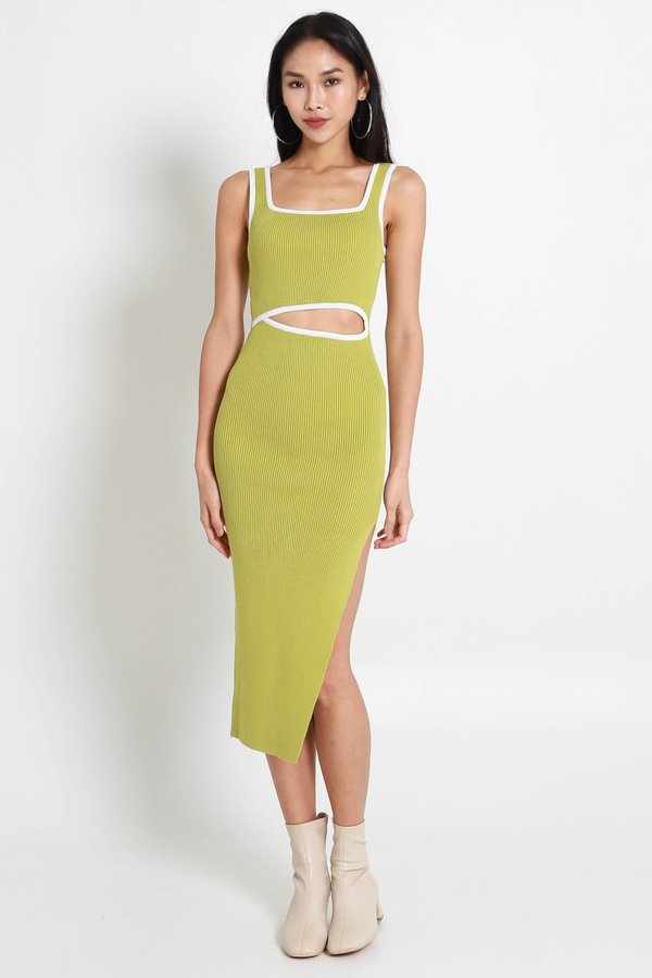 Outline Square Neck Cutout Dress (Lime) Outline Square Neck Cutout Dress (Lime)