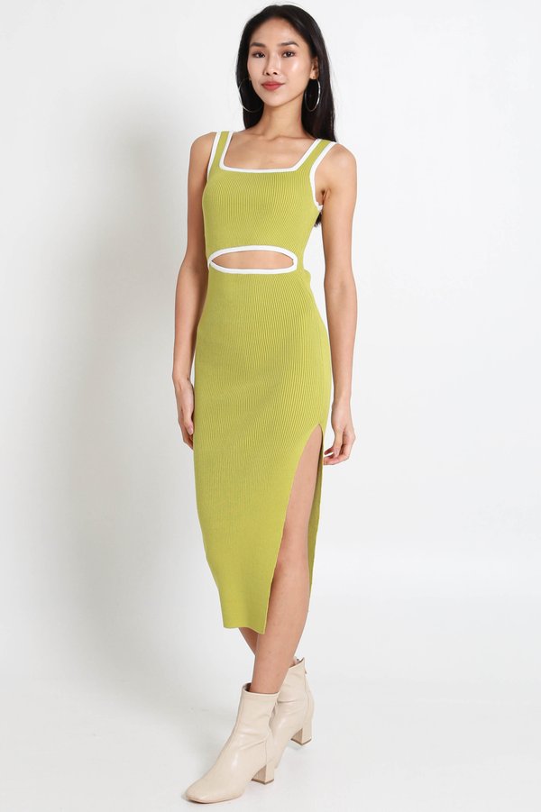 Outline Square Neck Cutout Dress (Lime) Outline Square Neck Cutout Dress (Lime)
