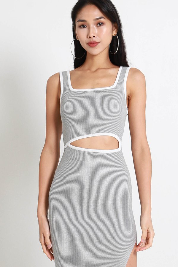 Outline Square Neck Cutout Dress (Grey)